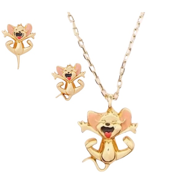 Kate Spade x tom & jerry mini pendant & earrings set in gold, pink, red, & black - Picture 5 of 5